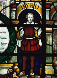 William Byrd (1543-1623) - image du compositeur anglais dans un vitrail, Église St Sepulchre, Londres